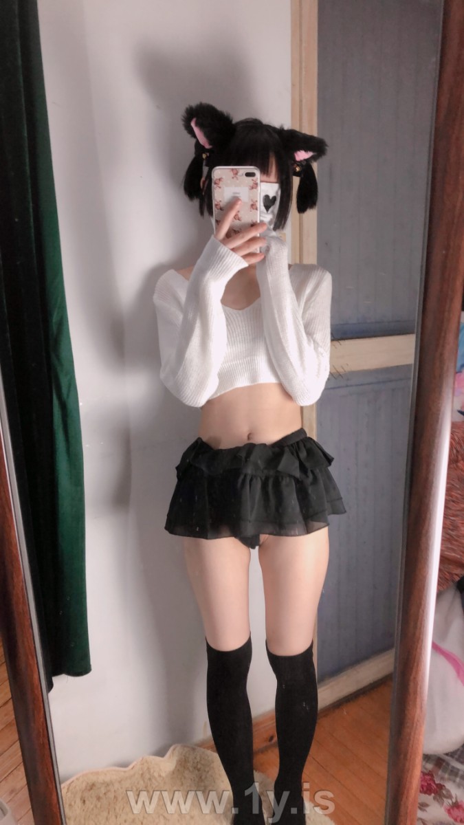 Cute slim cat girl wearing white sweater (63)