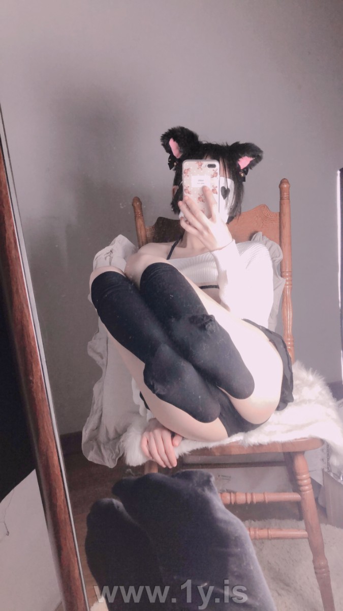 Cute slim cat girl wearing white sweater (143)