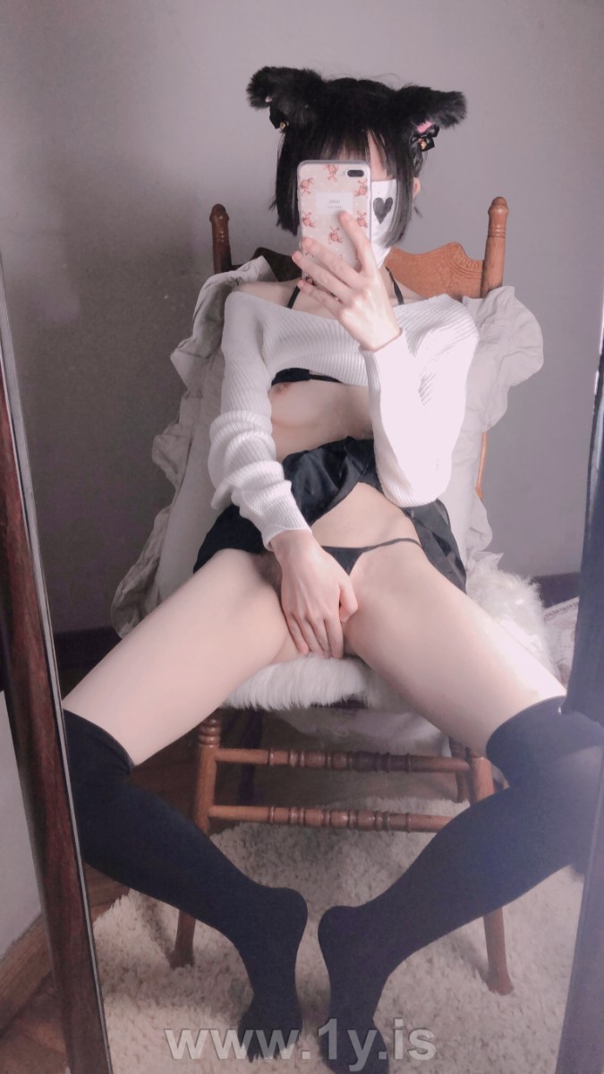 Cute slim cat girl wearing white sweater (145)